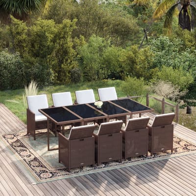 vidaXL - 9-delige - Tuinset - met - kussens - poly - rattan - bruin