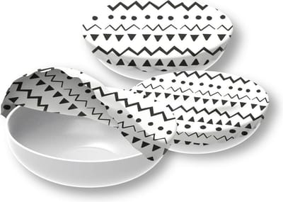 Bee's Wax - Eco Friendly Afdekhoes voor Schaal Set van 3 Stuks ø 20/25/30 cm Ethno - Katoen - Wit