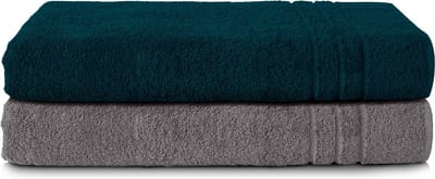 Komfortec Set van 2 Handdoeken 80x200 cm - 100% Katoen - XXL Saunahanddoeken - Badlaken - Strandlaken - Badhanddoek- Douchelaken - Zacht - Hoge Absorptie - Sneldrogend - Antracietgrijs&Petroleumblauw