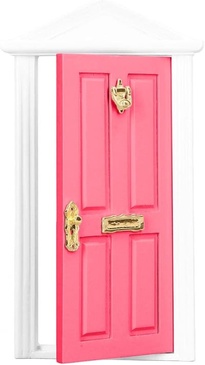 Mini Houten Deur - Tandenfee Deur - Poppenhuis Decoratie - Glad Berkenmateriaal - 19 x 11 cm - Roze rood