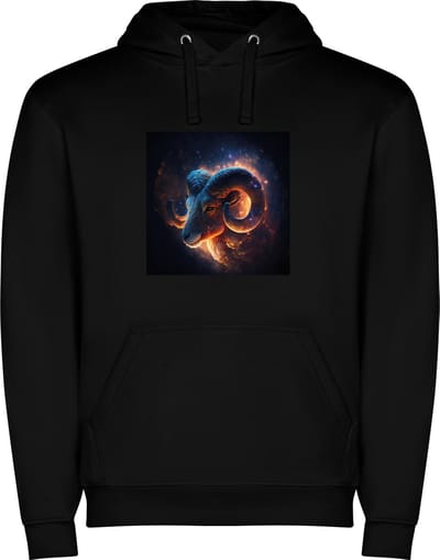 Zwarte unisex hoodie met “ Kleurrijke Sterrenbeeld Ram – Astrologie – Horoscoop – Zodiac Signs “ Print Full Color Color merk Roly maat S