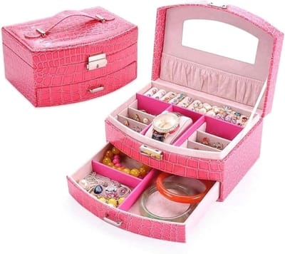 Sieradendoos - Opbergkoffer - Sieraden Organiseren - Met slot en spiegel - 20x15.5x10cm - Rood