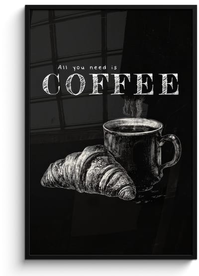 Poster in lijst - Fotolijst 80x120 cm - Posters - Koffie - Croissant - Tekst - Posterlijst zwart - Decoratie - Wanddecoratie woonkamer - Muurdecoratie slaapkamer