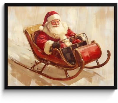 Poster in lijst - Fotolijst 70x50 cm - Posters - Kerst - Slee - Kerstman - Posterlijst zwart - Decoratie - Wanddecoratie woonkamer - Muurdecoratie slaapkamer - Kerstversiering - Kerstdecoratie voor binnen - Kerstmis