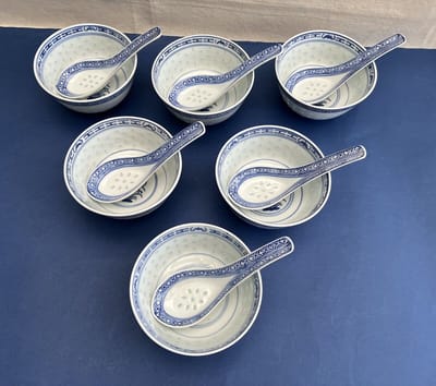Chinese Rijstkom met lepel - Porselein - 6 set