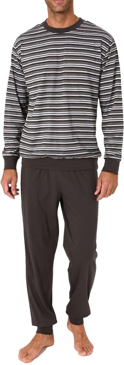 Lange Normann herenpyjama met manchetten in een gestreepte look - ook in grote maten
