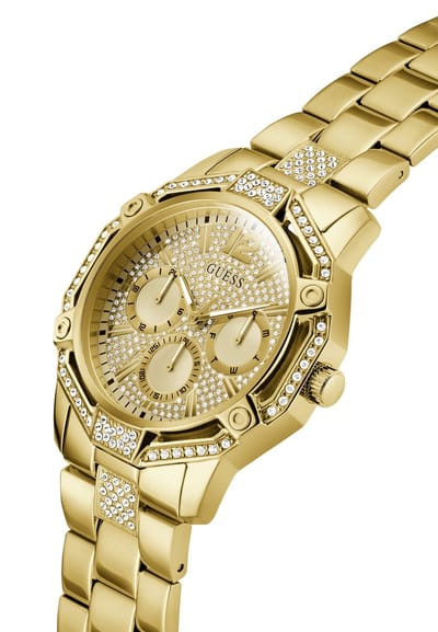 Guess Regal Multifunctioneel Horloge Goudkleurig Kast Gemaakt Van 100% Roestvrij Staal En Een Armband Van 100% Roestvrij Staal 46 GW0990G2, GW0990G4