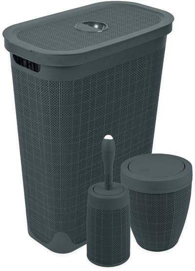 Set 'Hessian' - Wasmand 40 liter - Toiletborstel doseersysteem - Prullenbak swingdeksel - Antraciet