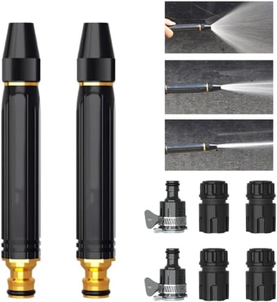 Hogedruk Spuitpistool voor Tuinslang - Set van 2 Messing Autowassproeikop met 6 Slangkoppelingen - Verstelbare Sproeikoppen 3 Standen - Hogedruk-autowaspistool voor Thuisgebruik - Tuinspuit Set - Lekvrij - Auto Wassen & Tuinbewatering - SOLLBRY®