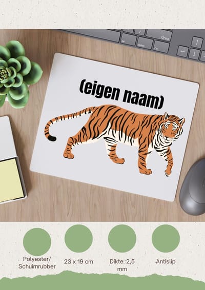 Akyol - tijger met eigen naam Muismat - Tijger - dieren liefhebber - iemand die houdt van tijgers - verjaardag - cadeau - kado - geschenk - 23 bij 19 cm