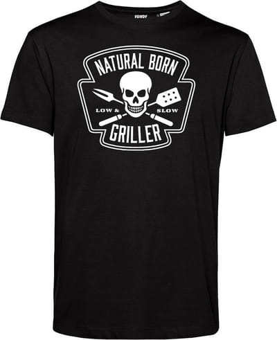 T-shirt Natural Born Griller | Vaderdag cadeau | Vaderdag cadeau met tekst | Bbq schort mannen | Zwart | maat XS