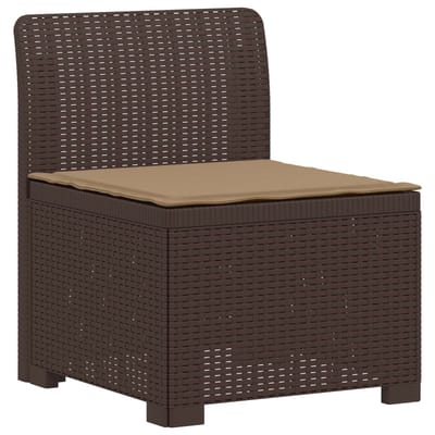vidaXL - 3-Zits - Tu - bank - met - Kussens - Rattan - Look - PP - Bruin