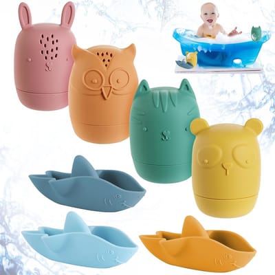 Zachte en veilige baby badspeelgoed set van 7 stuks, BPA-vrij, schattige spuitdieren voor jongens en meisjes