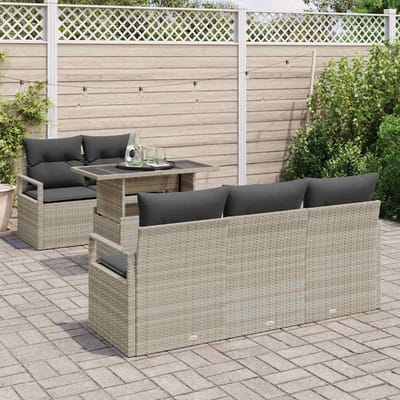 vidaXL - Tuinbank - Set - 6 - st - 5-Aantal - zitplaatsen - Lichtgrijs - poly - rattan