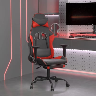 vidaXL - Gamestoel - met - voetensteun - kunstleer - zwart - en - rood