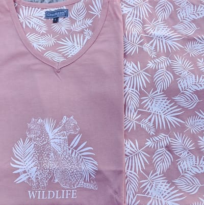 Cocodream dames set 3/4 broek - 100% katoen - maat L - Wildlife - roze