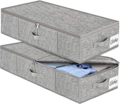 Opbergdozen met Deksel - 2 Stuks - Laag Profiel en Vouwbaar - Onderbed Organizer voor Kleding en Speelgoed - Ruimtebesparend