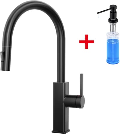 Cecipa max Keukenkraan met Uittrekbare Uitloop - Met Zeepdispenser 300ML - Handdouche - Mengkraan - 2 Waterafvoermodi - 360° Draaibaar - Zwart