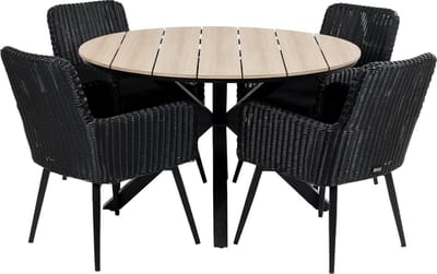 5-delige ronde tuinset | 4 Pisa tuinstoelen (Black) | ⌀120cm Cyprus tuintafel (Wood)