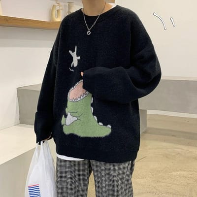 Pull dinosaure pour hommes, pull de personnalité assorti avec tout, col rond, Style Hong Kong, automne XL
