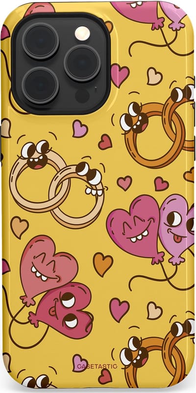 Casetastic Hoesje Geschikt voor Apple iPhone 15 Pro Max Magsafe - Stijlvolle Beschermende Duo-layer Case - Gele Hartenpret