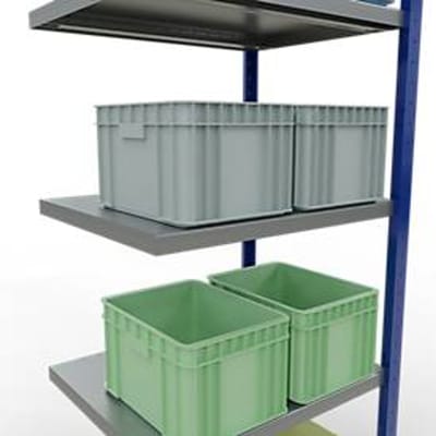 Schulte Lagertechnik MULTIplus 250 boutloos rekkensysteem, boutloze aanbouwstelling, lengte bout, 2000x750x600 mm, 5 legborden, gentiaanblauw/verzinkt