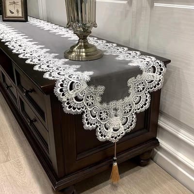 Kant Tafelloper Decoratie Geborduurde TV Tafelkleed Hoes met Hanger Kwastje Dressoir Vlag Stofdoek Huisdecoratie S 40x100cm