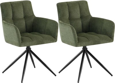 CLP Jonah Set van 2 eetkamerstoelen - met armleuning - klassiek - Draaibare - 180° automatisch terugdraaimechanisme - stof - Stof/groen