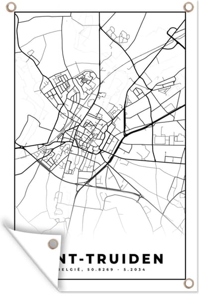 Muurdecoratie Stadskaart – Plattegrond – België – Zwart Wit – Sint Truiden – Kaart - 120x180 cm - Tuinposter - Tuindoek