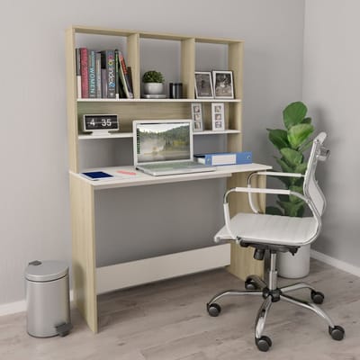 vidaXL - Bureau - met - schappen - 110x45x157cm - bewerkt - hout - wit - en - eikenkleur