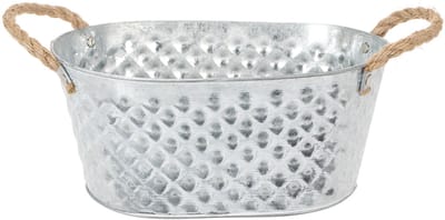 Ovale zinken kom met touwgrepen, 27 cm x 17,5 cm, H12 cm