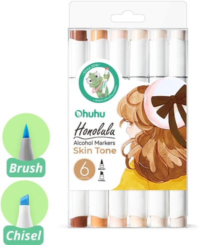 Ohuhu - Honolulu Brush & Chisel - Alcohol Art Markers - 6 Skin Tone kleuren
