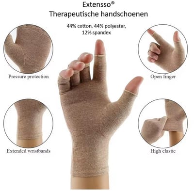 Extensso® Reuma Therapeutische Handschoenen Nude Maat S - Compressie Handschoenen voor Artrose, Reuma, Artritis, RSI, CTS - Reuma Handschoenen voor Dames en Heren - Grijs