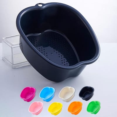 Large foot bath for spa and foot massage, thick plastic foot bath Foot bath Spa bowl for pedicure detox and massage Perfect for soaking your feet, toenails and ankles in (Black)