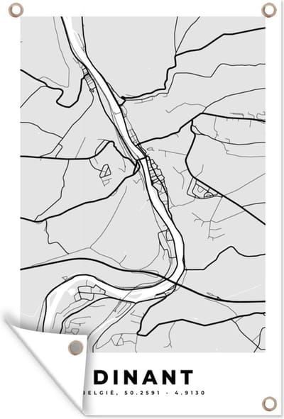 Muurdecoratie Stadskaart – Zwart Wit - Kaart – Dinant – België – Plattegrond - 120x180 cm - Tuinposter - Tuindoek