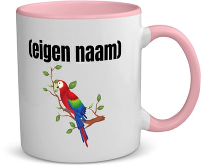 Akyol - papegaai op een tak met eigen naam koffiemok - theemok - roze - Papegaai - papegaai liefhebbers - iemand die houdt van papegaaien - verjaardag - cadeau - kado - 350 ML inhoud
