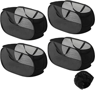Vouwbare Wasmand met Handvat, Ideaal voor Badkamer, Studentenhuis en Reizen - 4 Stuks (Grijs en Zwart)