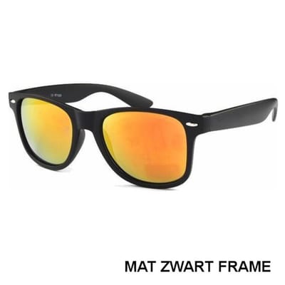Festival Zonnebril - Mat Zwart Frame - Oranje Glazen - Goud/Rode Spiegelglazen