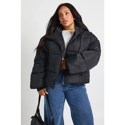boohoo Dames Plus Capuchon Gewatteerde Puffer Jas | Zwart | Maat: 46