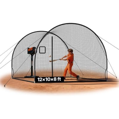 VEVOR honkbal slagkooi (halfrond) net 366x310x233 cm, draagbaar trainingsnet met 4-laags en knooploos polyesterweefsel en opening voor werpmachines, incl. softbal trainingskooi net