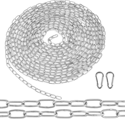 Roestvrijstalen Keten van 6 Meter met Karabijnhaak, 1.5 mm Dikke Linkketting voor Hangen en Bevestigen, Ideaal voor Huisdieren en Tuinaccessoires