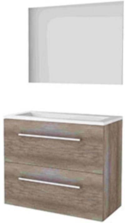 Basic-Line Ultimate 39 Badkamermeubelset - Ondiep - 80 x 39 cm - Met Grepen - 2 Lades - Acryl Wastafel - Zonder Kraangat - Spiegel met Indirecte LED Verlichting - Scotch Oak