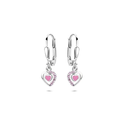 Zilveren gerhodineerde oorhangers emaille hart brisur haak zirkonia 21 mm - 1341273