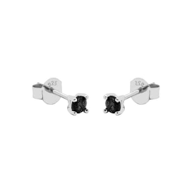 Karma Oorbellen Round Black Zirconia 4 mm | Zilver