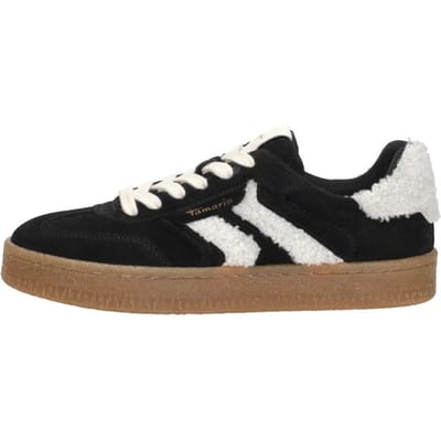 Tamaris Dames Zwart Wit Bont Suède Mode Veterschoenen