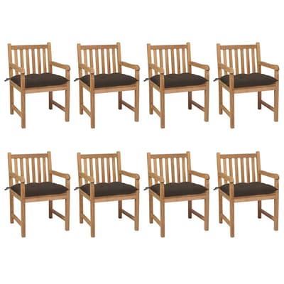 vidaXL - Tuinstoelen - 8 - st - met - taupe - kussens - massief - teakhout