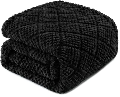 Zachte en Warme Knuffeldeken 130 x 150 cm - Pluizige Wafeldekens voor Elk Seizoen - Zwart