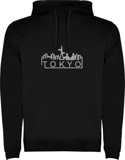 Zwarte unisex hoodie met “ Skyline Tokyo Japan – Vakantiegevoel – Strak – Modern “ Print Full Color Color merk Roly maat S