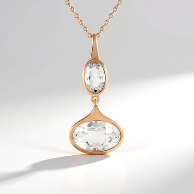 Cavill - Zilveren Halsketting 925 Sterling Zilver Roségoud Verguld - Witte Kwarts 4,59 ct Ovaal Geslepen - Luxe Dames Ketting 45,7 cm