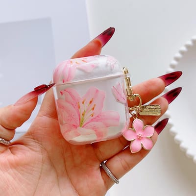 Étui Rose Lys Fleurs Écouteurs Pour AirPods 4ème 1 2 3 Avec Fleur Blanche Coque Protectrice Étui Souple Pour AirPods Pro 2 Housse For Airpods 4 rose